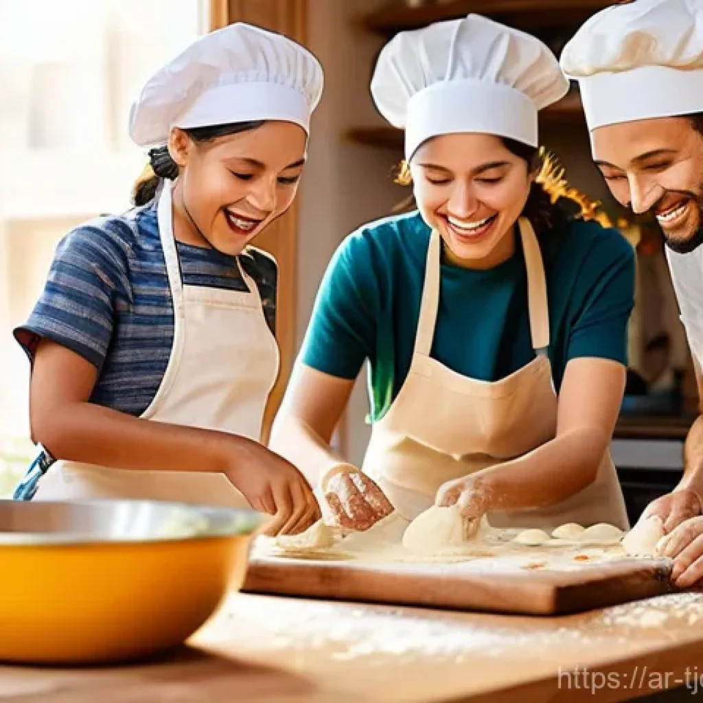 테크노스트레스 극복을 위한 집단 활동 - **Family and Friends Cooking Traditional Meal:** A warm and lively kitchen scene featuring a div...