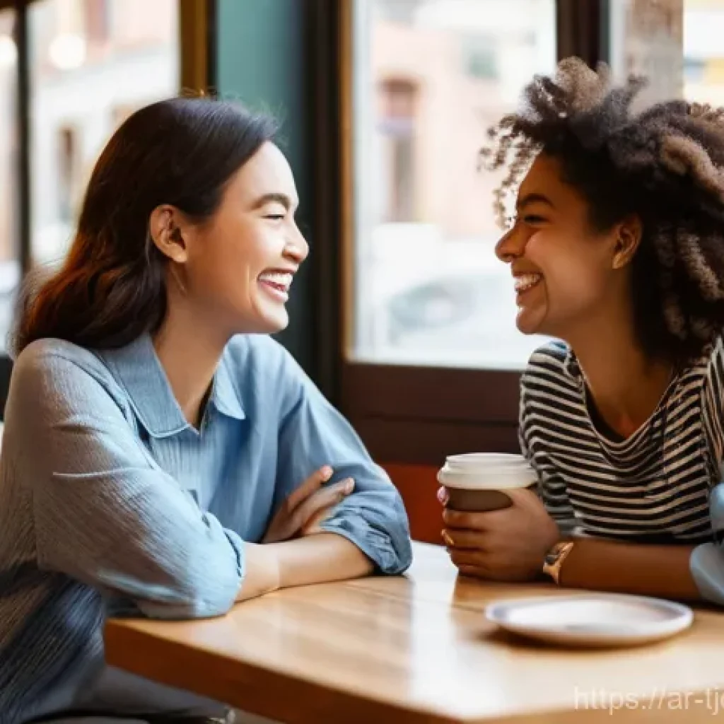 디지털 기기 사용으로 인한 스트레스 해소법 - **Prompt 1: Mindful Disconnection and Genuine Laughter** "A vibrant, eye-level shot of two young...