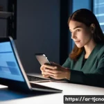 Home 18 테크노스트레스와 세대 간 차이 - **Prompt: The Weight of the Digital World** "A candid, cinematic portrait of a woman in her late...